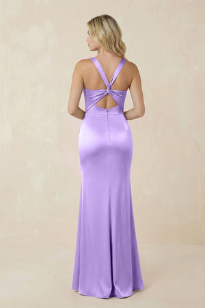 Sheath Square Neck Ruched Satin Bridesmaid Dress in Vintage Mauve - KISS BRIDAL Bridesmaid Dresses