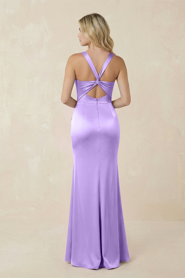 Sheath Square Neck Ruched Satin Bridesmaid Dress in Vintage Mauve - KISS BRIDAL Bridesmaid Dresses