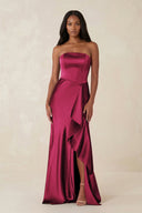 Sheath Strapless Ruffled Satin Bridesmaid Dress in Berry - KISS BRIDAL Bridesmaid Dresses