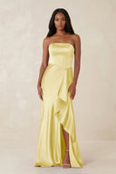 Sheath Strapless Ruffled Satin Bridesmaid Dress in Buttercup - KISS BRIDAL Bridesmaid Dresses
