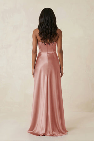 Sheath Strapless Ruffled Satin Bridesmaid Dress in Champagne Rose - SHE IS ME Bridesmaid Dresses