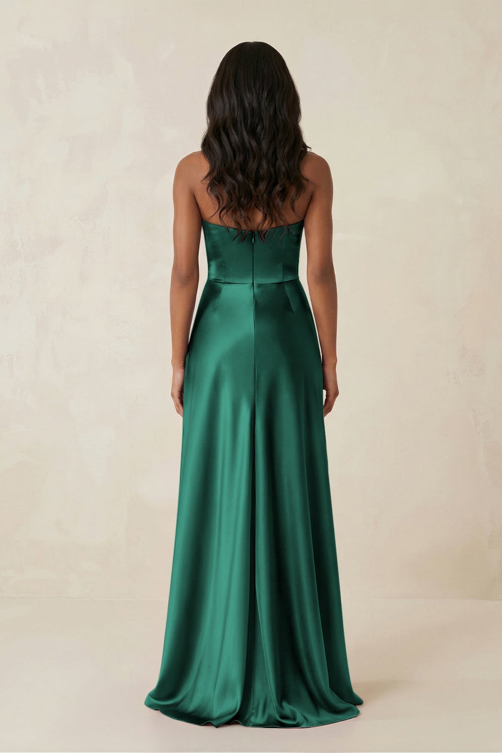 Sheath Strapless Ruffled Satin Bridesmaid Dress in Dark Green - KISS BRIDAL Bridesmaid Dresses