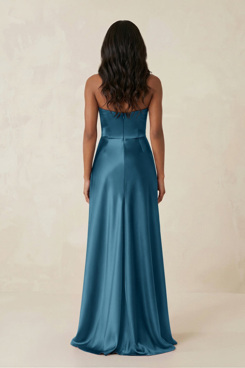 Sheath Strapless Ruffled Satin Bridesmaid Dress in Dark Teal - KISS BRIDAL Bridesmaid Dresses