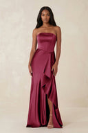 Sheath Strapless Ruffled Satin Bridesmaid Dress in Desert Rose - KISS BRIDAL Bridesmaid Dresses