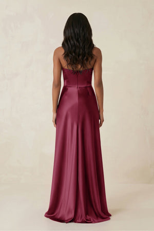 Sheath Strapless Ruffled Satin Bridesmaid Dress in Desert Rose - KISS BRIDAL Bridesmaid Dresses