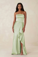 Sheath Strapless Ruffled Satin Bridesmaid Dress in Dusty Sage - KISS BRIDAL Bridesmaid Dresses