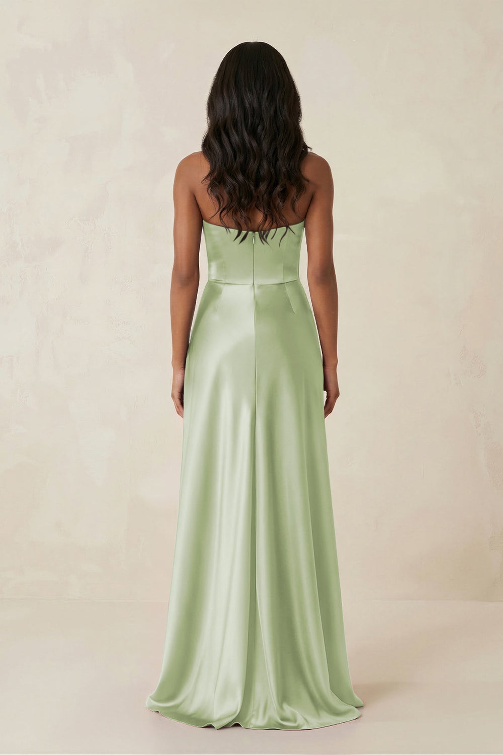 Sheath Strapless Ruffled Satin Bridesmaid Dress in Dusty Sage - SHE IS ME Bridesmaid Dresses