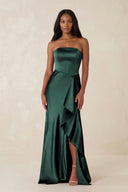 Sheath Strapless Ruffled Satin Bridesmaid Dress in Emerald - KISS BRIDAL Bridesmaid Dresses