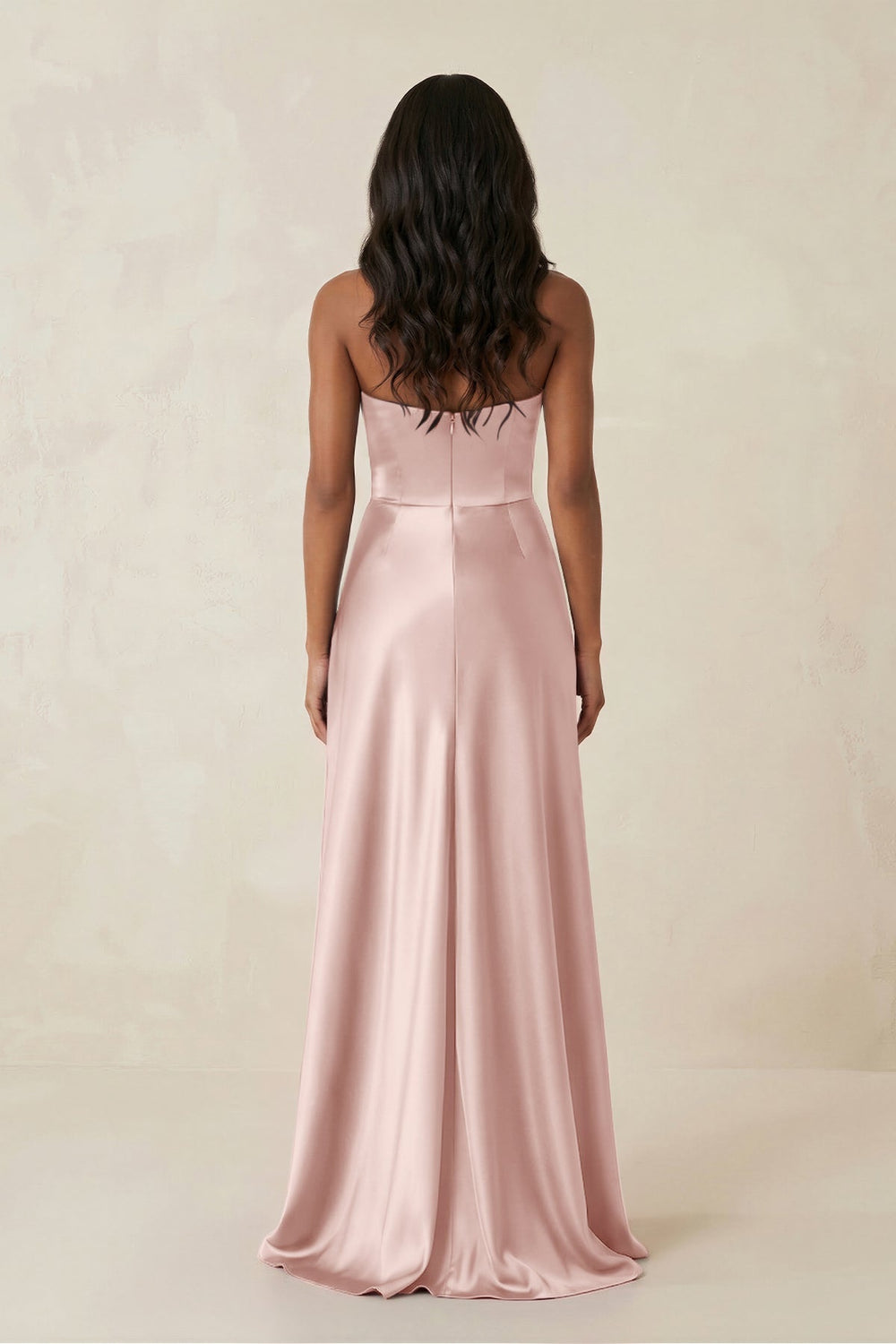 Sheath Strapless Ruffled Satin Bridesmaid Dress in English Rose - SHE IS ME Bridesmaid Dresses