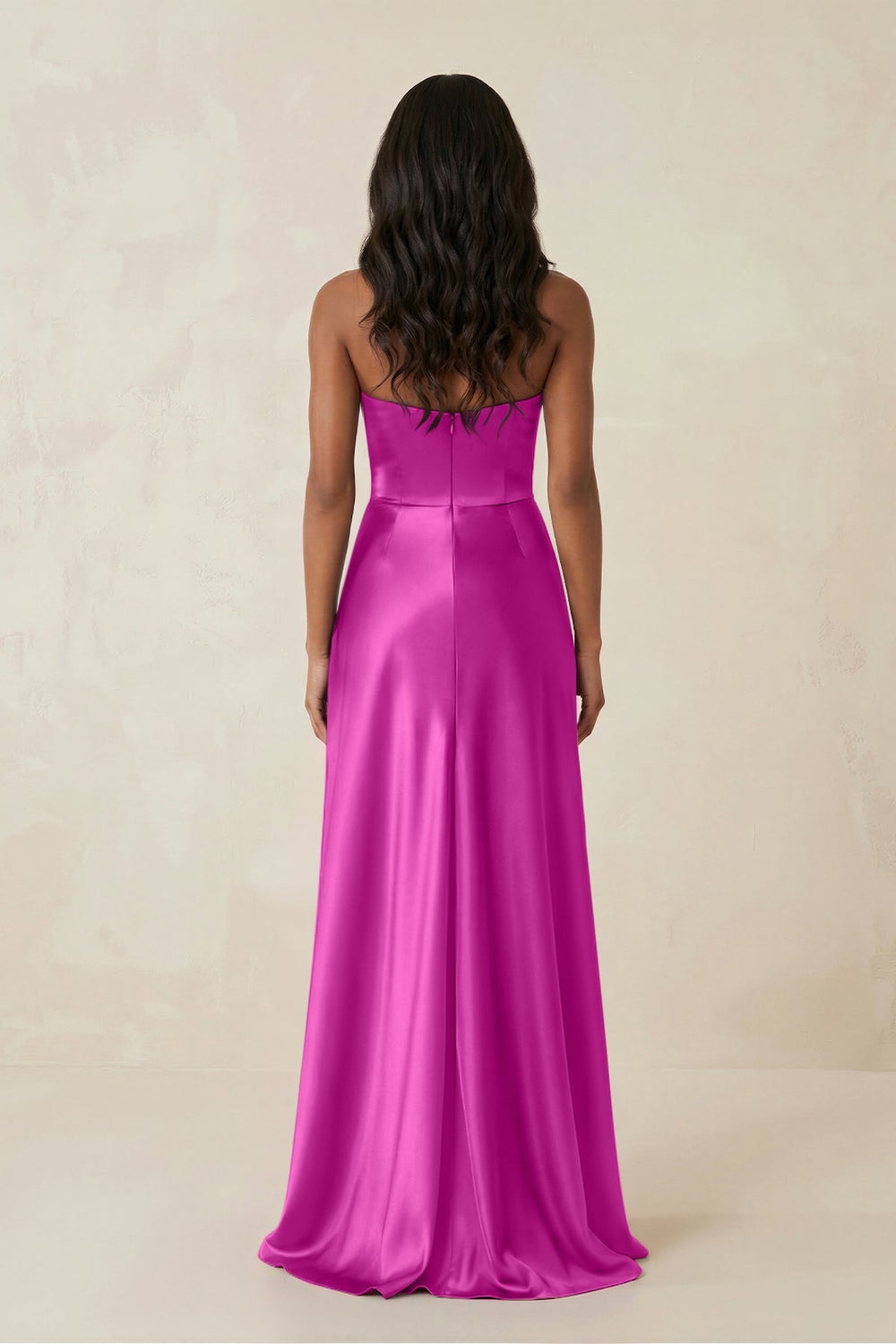 Sheath Strapless Ruffled Satin Bridesmaid Dress in Fuchsia - SHE IS ME Bridesmaid Dresses