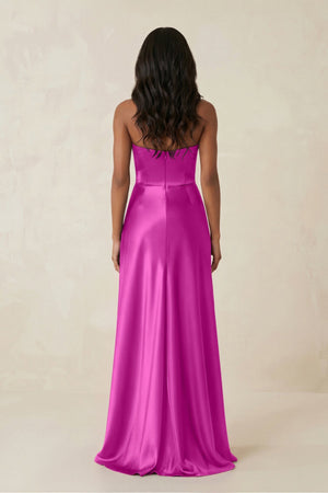 Sheath Strapless Ruffled Satin Bridesmaid Dress in Fuchsia - SHE IS ME Bridesmaid Dresses