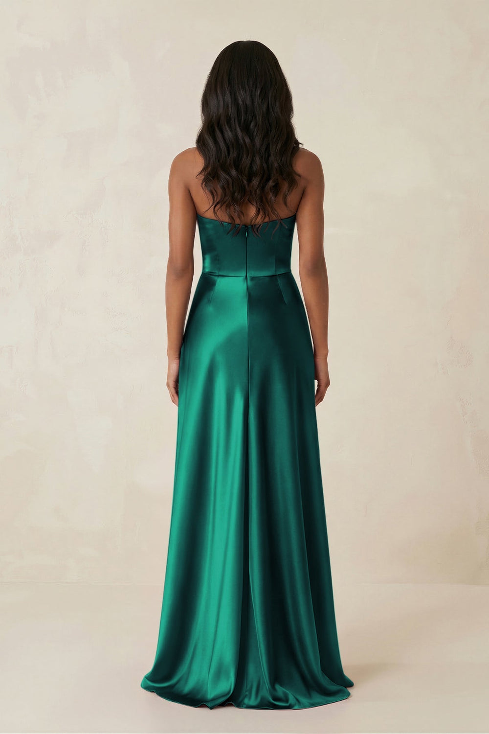 Sheath Strapless Ruffled Satin Bridesmaid Dress in Green - SHE IS ME Bridesmaid Dresses