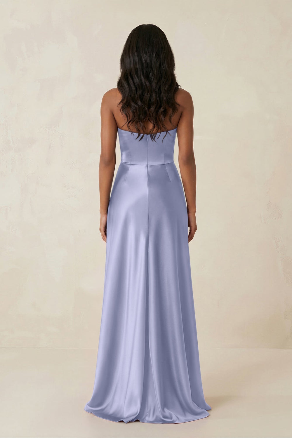 Sheath Strapless Ruffled Satin Bridesmaid Dress in Lavender - KISS BRIDAL Bridesmaid Dresses