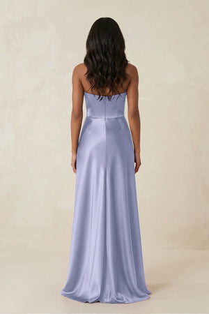 Sheath Strapless Ruffled Satin Bridesmaid Dress in Lavender - KISS BRIDAL Bridesmaid Dresses