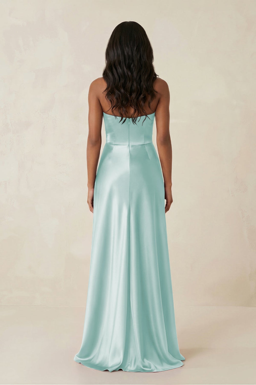 Sheath Strapless Ruffled Satin Bridesmaid Dress in Mist - SHE IS ME Bridesmaid Dresses