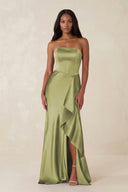 Sheath Strapless Ruffled Satin Bridesmaid Dress in Moss Green - KISS BRIDAL Bridesmaid Dresses