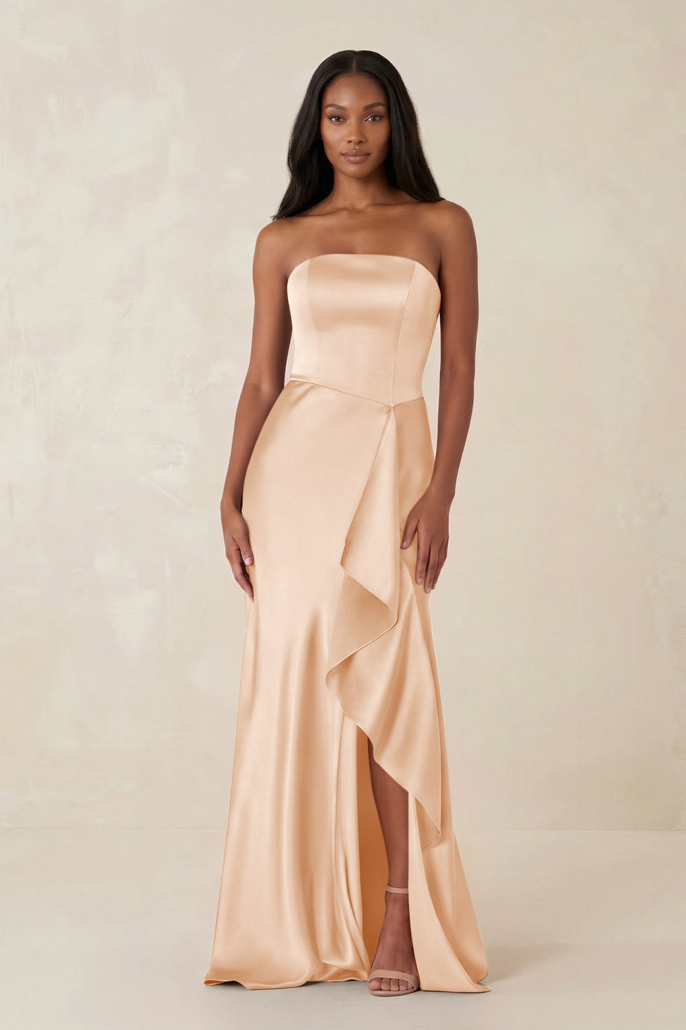 Sheath Strapless Ruffled Satin Bridesmaid Dress in Pale Blush - SHE IS ME Bridesmaid Dresses
