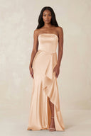 Sheath Strapless Ruffled Satin Bridesmaid Dress in Pale Blush - KISS BRIDAL Bridesmaid Dresses