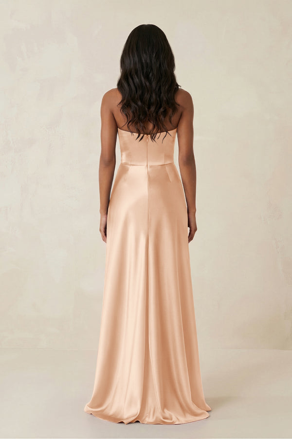 Sheath Strapless Ruffled Satin Bridesmaid Dress in Pale Blush - KISS BRIDAL Bridesmaid Dresses
