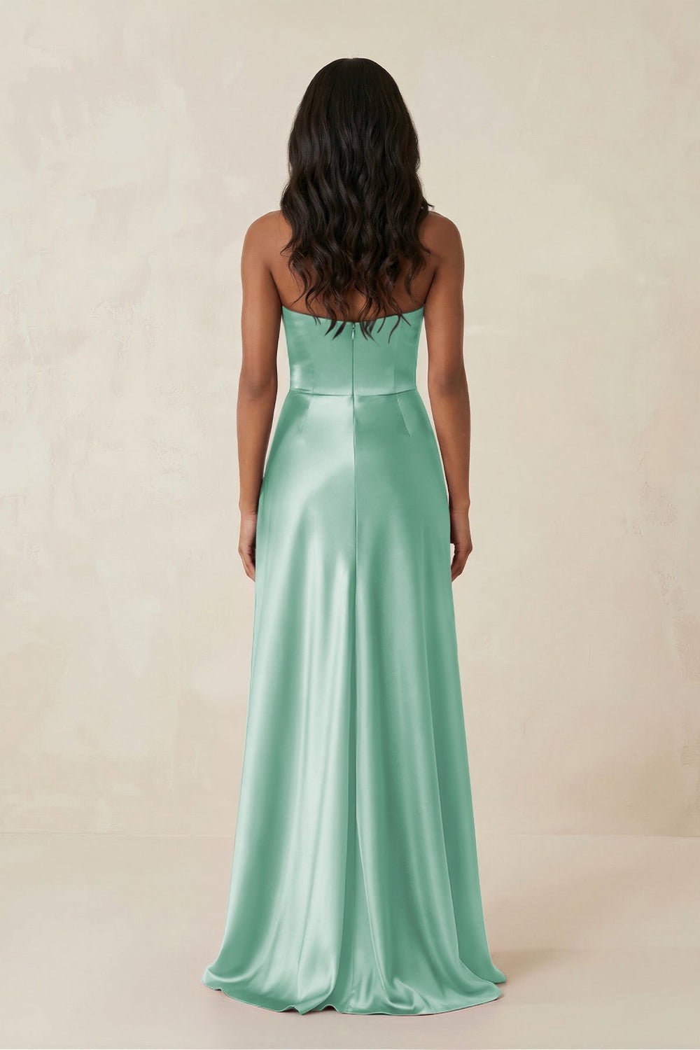 Sheath Strapless Ruffled Satin Bridesmaid Dress in Pale Pistachio - SHE IS ME Bridesmaid Dresses