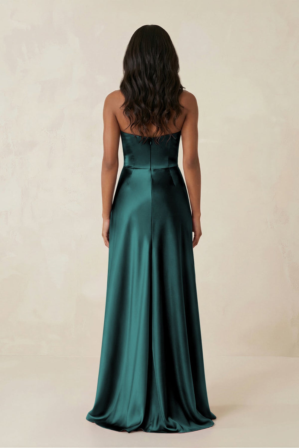 Sheath Strapless Ruffled Satin Bridesmaid Dress in Pine - KISS BRIDAL Bridesmaid Dresses