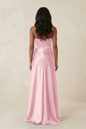 Sheath Strapless Ruffled Satin Bridesmaid Dress in PInk - KISS BRIDAL Bridesmaid Dresses
