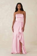 Sheath Strapless Ruffled Satin Bridesmaid Dress in PInk - KISS BRIDAL Bridesmaid Dresses