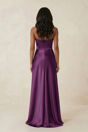 Sheath Strapless Ruffled Satin Bridesmaid Dress in Plum - KISS BRIDAL Bridesmaid Dresses