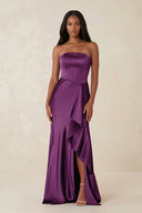 Sheath Strapless Ruffled Satin Bridesmaid Dress in Plum - KISS BRIDAL Bridesmaid Dresses