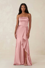 Sheath Strapless Ruffled Satin Bridesmaid Dress in Rosette - KISS BRIDAL Bridesmaid Dresses