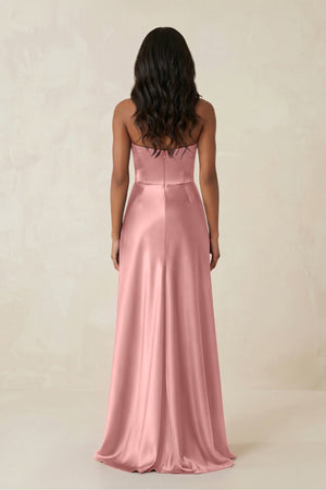 Sheath Strapless Ruffled Satin Bridesmaid Dress in Rosette - KISS BRIDAL Bridesmaid Dresses