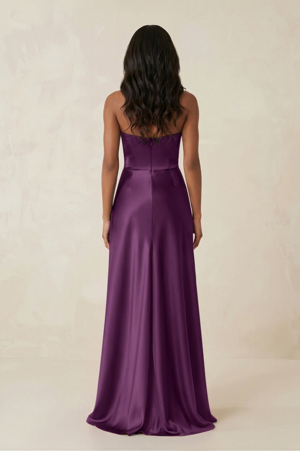 Sheath Strapless Ruffled Satin Bridesmaid Dress in Sangria - KISS BRIDAL Bridesmaid Dresses