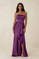Sheath Strapless Ruffled Satin Bridesmaid Dress in Sangria - KISS BRIDAL Bridesmaid Dresses