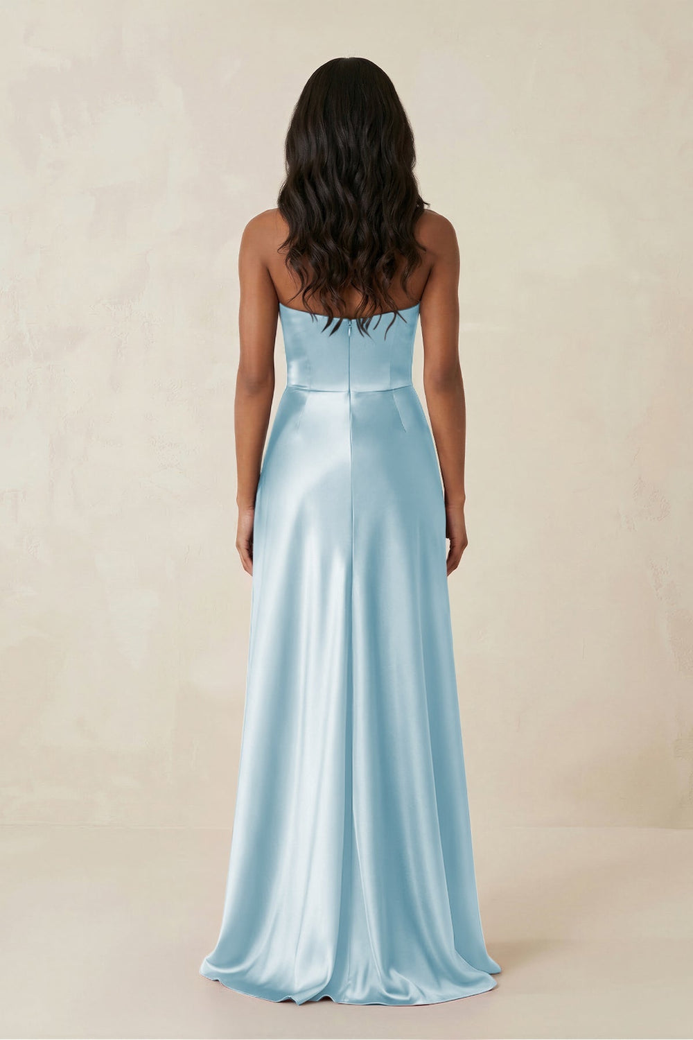 Sheath Strapless Ruffled Satin Bridesmaid Dress in Sky Blue - KISS BRIDAL Bridesmaid Dresses