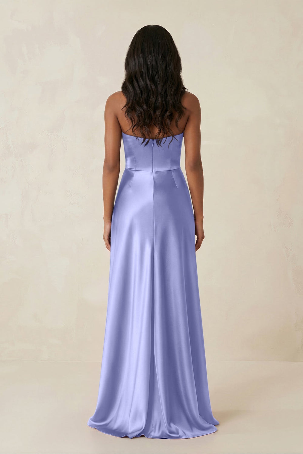Sheath Strapless Ruffled Satin Bridesmaid Dress in Steel Blue - KISS BRIDAL Bridesmaid Dresses