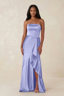 Sheath Strapless Ruffled Satin Bridesmaid Dress in Steel Blue - KISS BRIDAL Bridesmaid Dresses