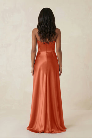 Sheath Strapless Ruffled Satin Bridesmaid Dress in Terracotta - KISS BRIDAL Bridesmaid Dresses