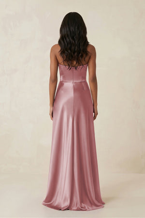 Sheath Strapless Ruffled Satin Bridesmaid Dress in Toffee - KISS BRIDAL Bridesmaid Dresses
