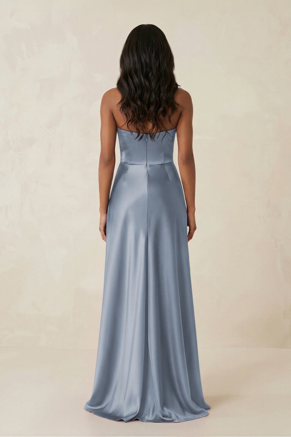 Sheath Strapless Ruffled Satin Bridesmaid Dress in Twilight - KISS BRIDAL Bridesmaid Dresses