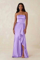 Sheath Strapless Ruffled Satin Bridesmaid Dress in Vintage Mauve - KISS BRIDAL Bridesmaid Dresses
