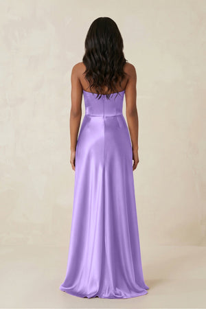 Sheath Strapless Ruffled Satin Bridesmaid Dress in Vintage Mauve - KISS BRIDAL Bridesmaid Dresses