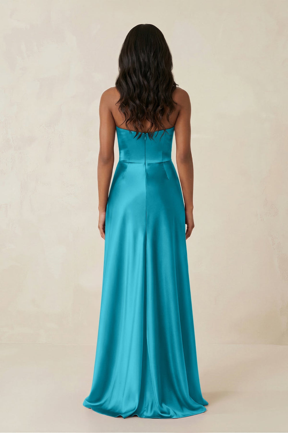 Sheath Strapless Ruffled Satin Bridesmaid Dress in Viridian Green - SHE IS ME Bridesmaid Dresses