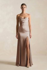 Sheath Sweetheart Corset Satin Bridesmaid Dress in Almond - KISS BRIDAL Bridesmaid Dresses