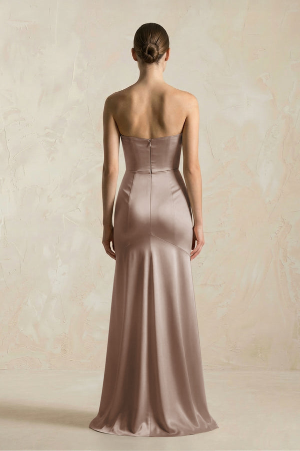 Sheath Sweetheart Corset Satin Bridesmaid Dress in Almond - KISS BRIDAL Bridesmaid Dresses