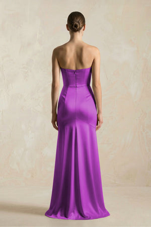 Sheath Sweetheart Corset Satin Bridesmaid Dress in Amethyst - KISS BRIDAL Bridesmaid Dresses