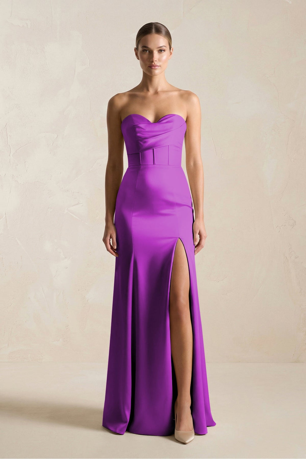 Sheath Sweetheart Corset Satin Bridesmaid Dress in Amethyst - KISS BRIDAL Bridesmaid Dresses