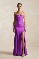 Sheath Sweetheart Corset Satin Bridesmaid Dress in Amethyst - KISS BRIDAL Bridesmaid Dresses