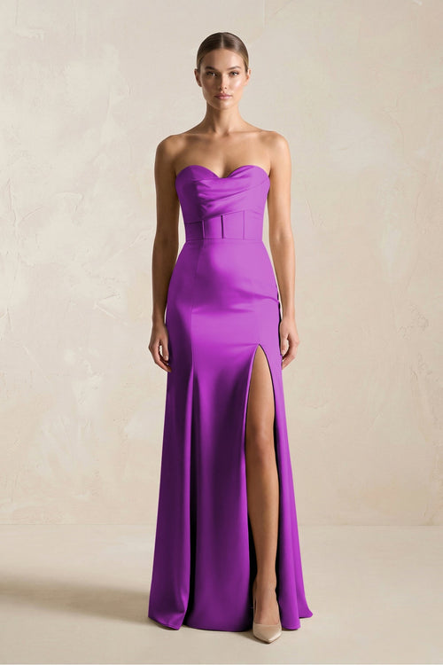 Sheath Sweetheart Corset Satin Bridesmaid Dress in Amethyst - KISS BRIDAL Bridesmaid Dresses
