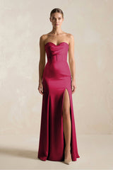 Sheath Sweetheart Corset Satin Bridesmaid Dress in Berry - KISS BRIDAL Bridesmaid Dresses
