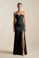 Sheath Sweetheart Corset Satin Bridesmaid Dress in Black - KISS BRIDAL Bridesmaid Dresses